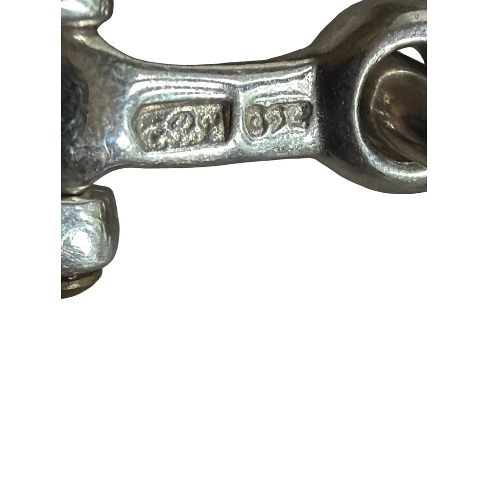 925 Sterling Silver Link Bracelet Silver Bone Bar Equestrian Screw Accent 7 in